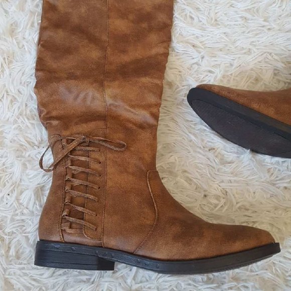 Rampage Shoes - Womens Tall Boots With Ties and half zip